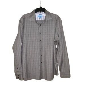 Egara‎ Non Iron Dress Shirt Flip Cuff Check Gray Purple Slim Fit XXL 18 18.5